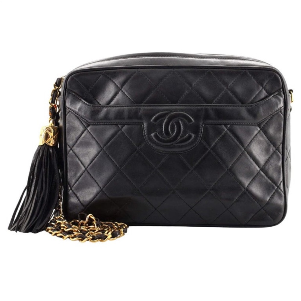 Chanel Vintage Front Pocket Camera Bag Quilted Lambskin Medium. 100% Authentic